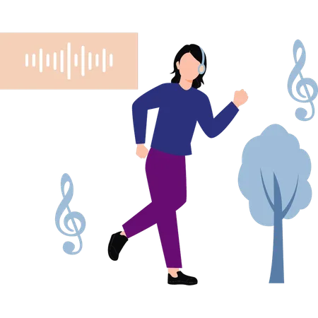 Girl listening to music while jogging  Illustration