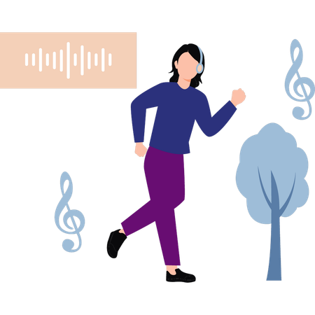 Girl listening to music while jogging  Illustration