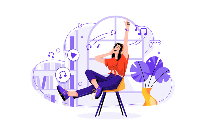 Girl listening to podcast music  Illustration