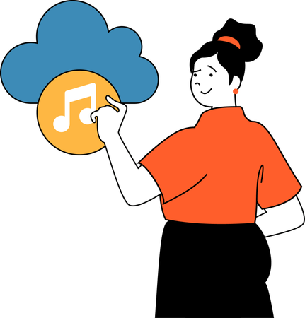 Girl listens music from cloud  Illustration