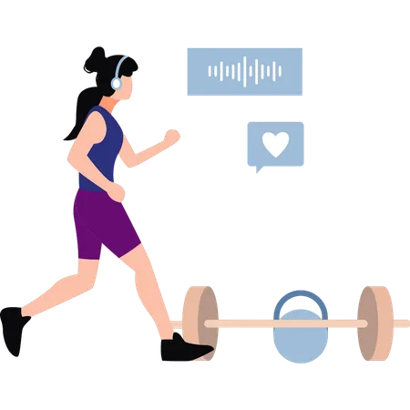 Girl listens to a podcast while jogging  Illustration