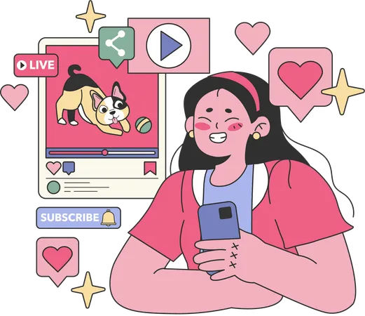 少女が犬の動画をSNSでライブ配信  イラスト