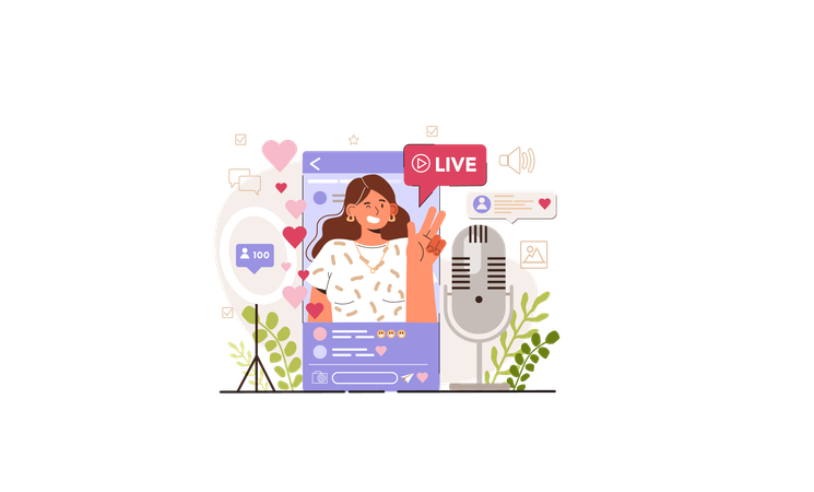Girl Live streaming on mobile  Illustration