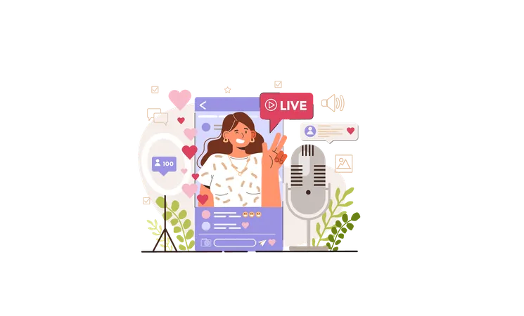 Girl Live streaming on mobile  일러스트레이션