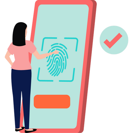 Girl locking phone with fingerprint  Illustration