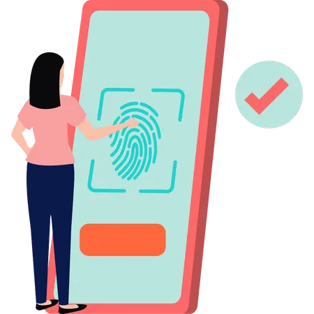 Girl locking phone with fingerprint  Illustration