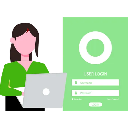 Girl Is Logging Into An Account Illustration