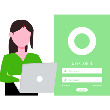 Girl logging into account  Illustration