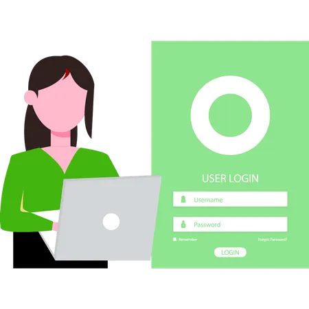 Girl logging into account  Illustration