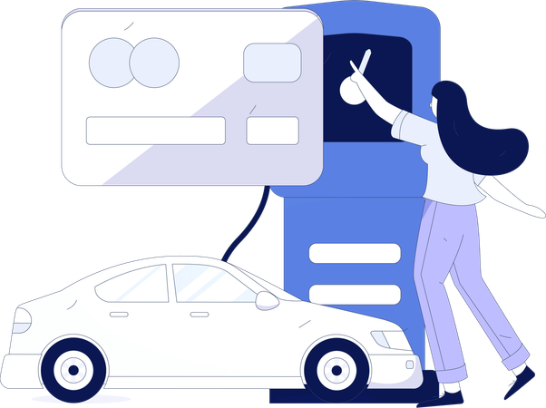 Girl login account for car refueling  Illustration