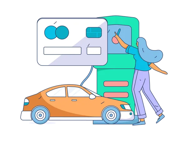 Girl login account for car refueling  Illustration