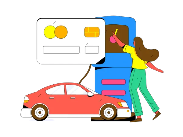 Girl login account for car refuelling  Illustration