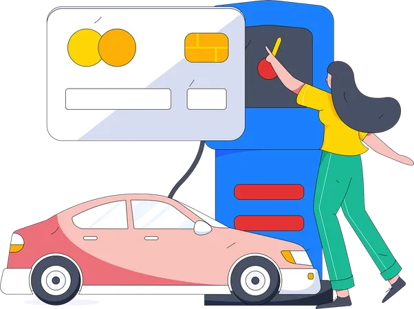 Girl login account for car refuelling  Illustration