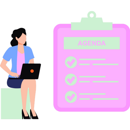 Girl  looking at  agenda list  Illustration