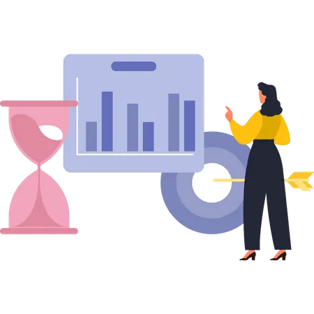 Girl Looking At Analysis Chart  Illustration