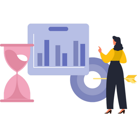 Girl Looking At Analysis Chart  Illustration