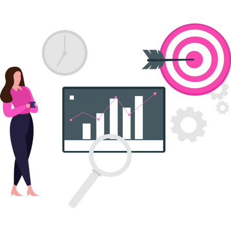 Girl looking at analytical graph  Illustration