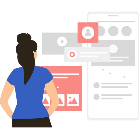 Girl looking at app design  Illustration