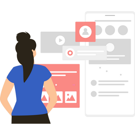 Girl looking at app design  Illustration