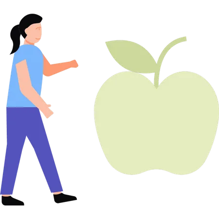 The Girl Is Looking At The Apple Illustration