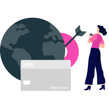 Girl looking at bank card  Illustration