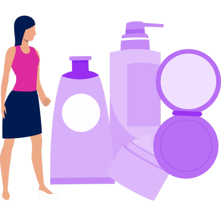 Girl looking at beauty products for promotion  Illustration