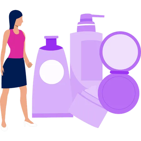 Girl Looking At Beauty Products For Promotion Illustration