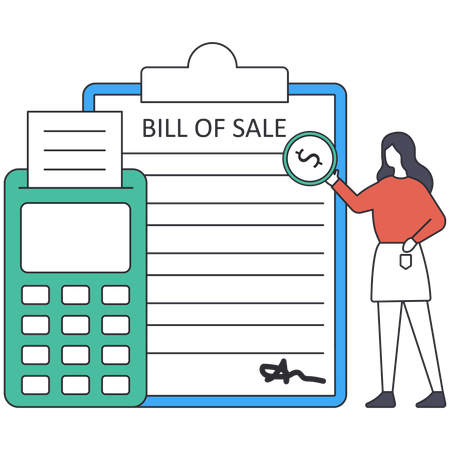 Girl looking at Bill of Sale  Illustration