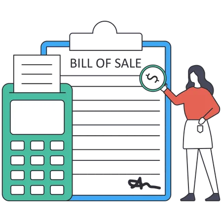 Girl looking at Bill of Sale  Illustration