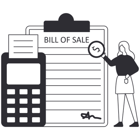 Girl looking at Bill of Sale  Illustration