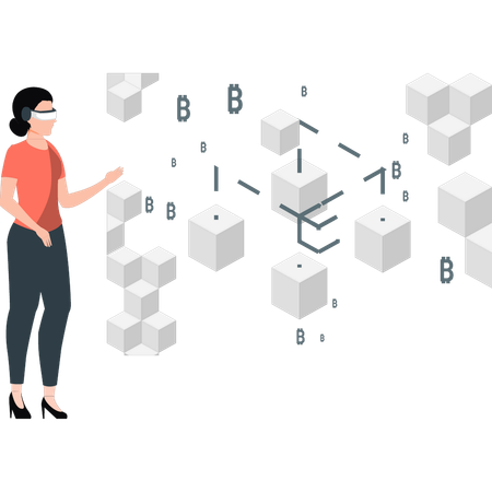 Girl looking at blockchain development  Illustration