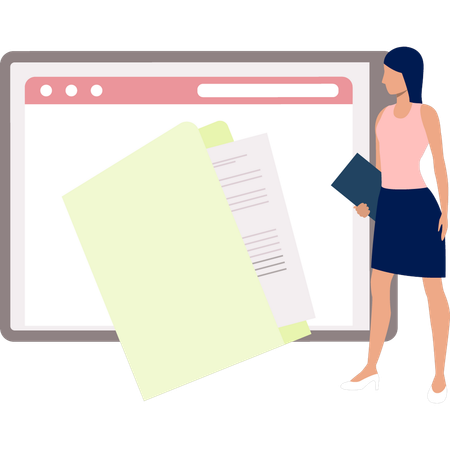 Girl looking at book on web page  Illustration