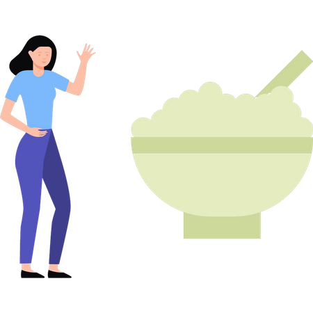 Girl looking at bowl of food  Illustration