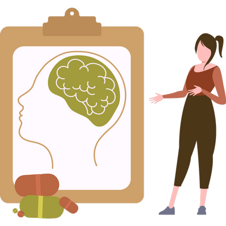 Girl looking at brain report  Illustration