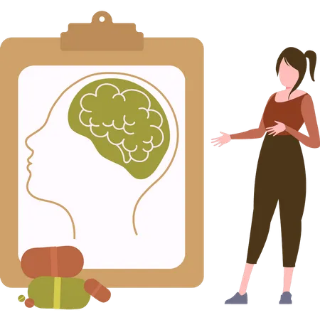 Girl looking at brain report  Illustration