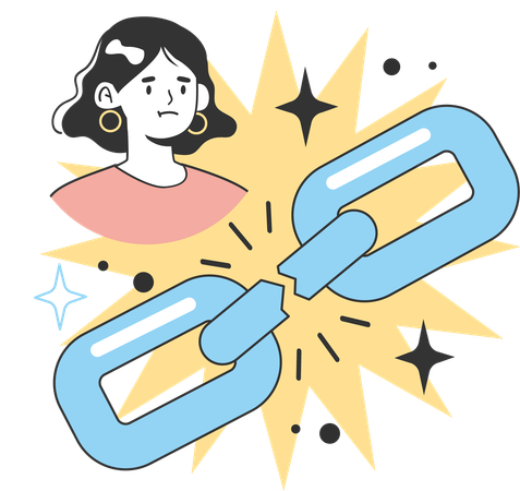 Girl looking at broken chain  Illustration