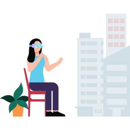 Girl looking at buildings through VR glasses Illustration