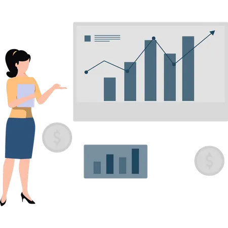 Girl Looking At Business Analytics Illustration