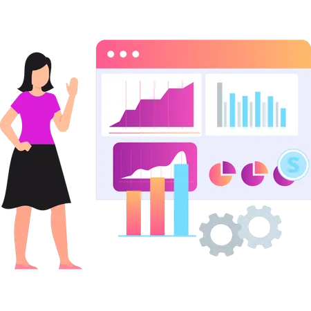 Girl looking at business chart graph  Illustration