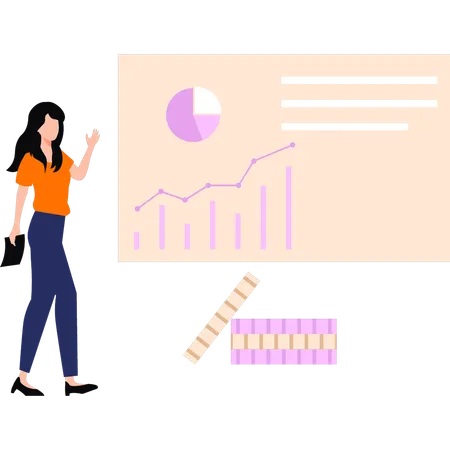 Girl looking at business chart graph  Illustration