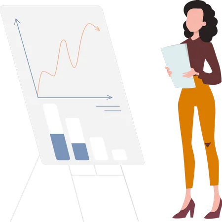 A Girl Is Looking At A Business Graph Illustration