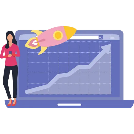 Girl Looking At Business Graph  Illustration
