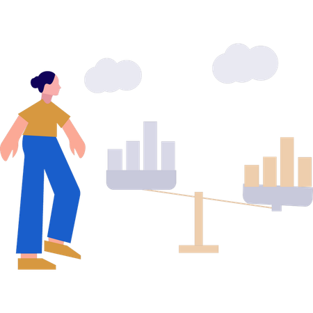 Girl looking at business graph scale  Illustration