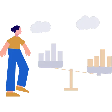 Girl looking at business graph scale  Illustration
