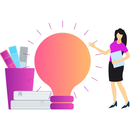 Girl Looking At Business Idea Illustration
