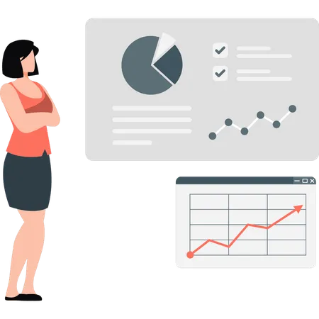 Girl looking at business pie graph  Illustration