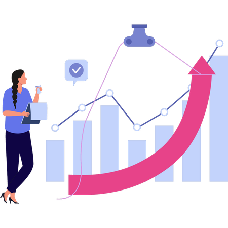 Girl looking at business scaling bar graph  Illustration