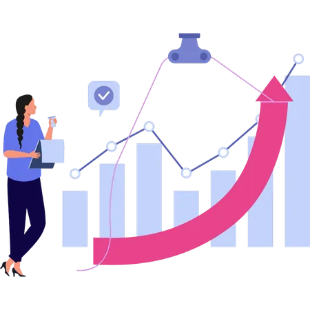 Girl looking at business scaling bar graph  Illustration