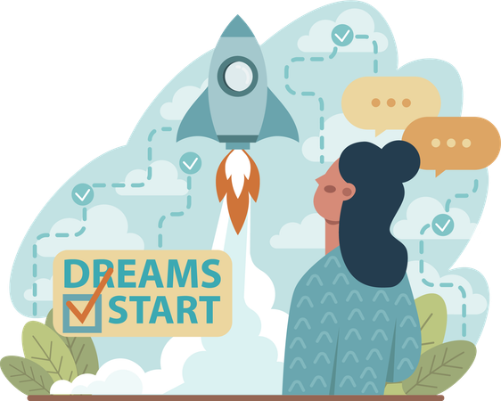 Girl looking at business startup dream  Illustration