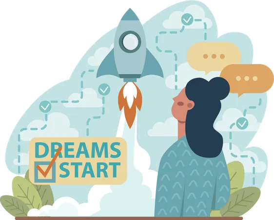Girl looking at business startup dream  Illustration
